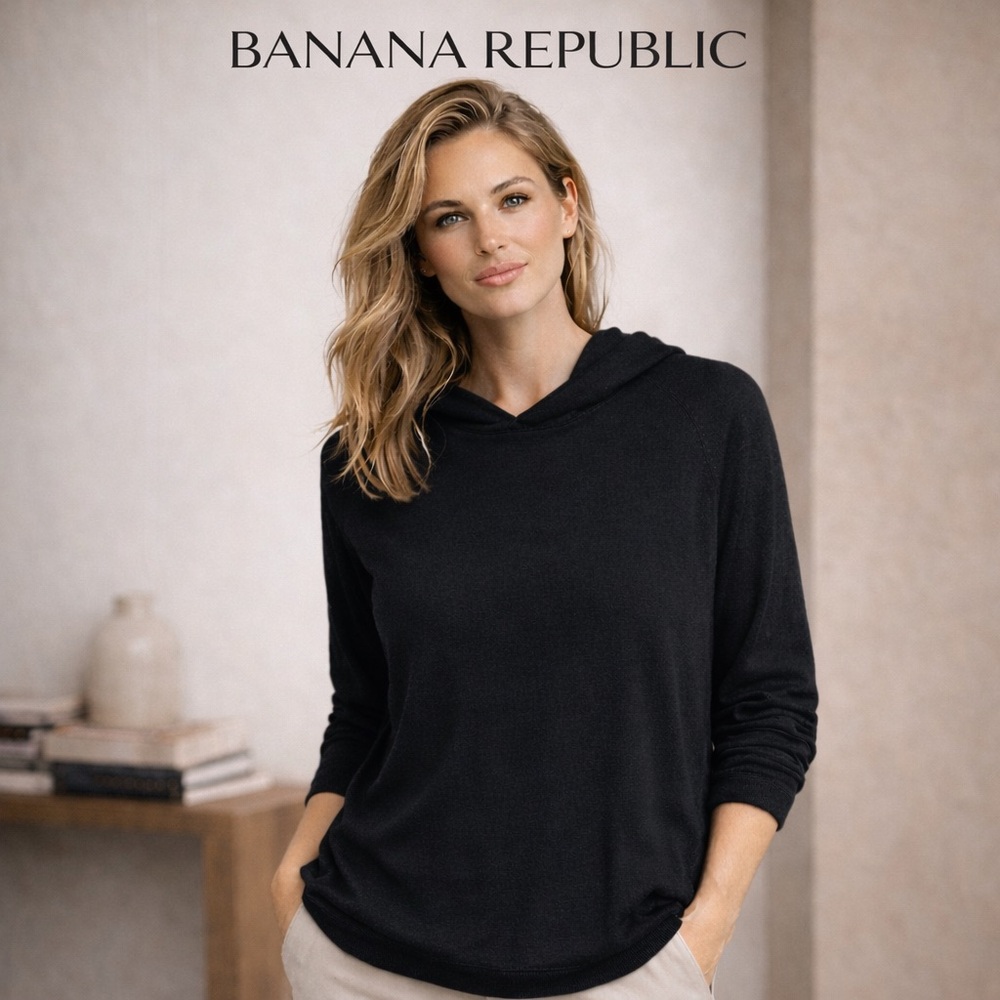 Banana Republic Women’s Black Hooded Sweater Lightweight Soft Cotton Size M